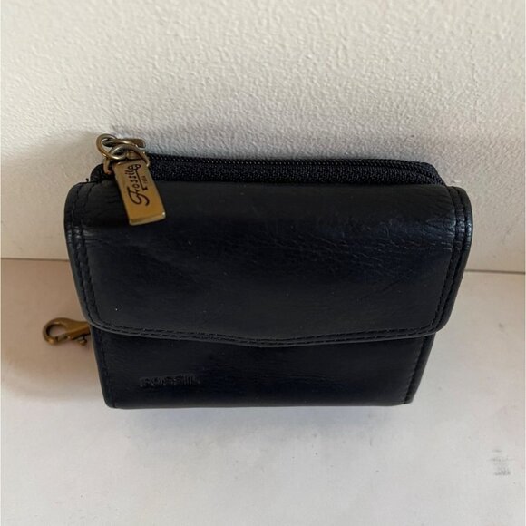 Fossil Keyper Black Leather Tri-fold Wallet ID Key Fob Clutch - Picture 5 of 10